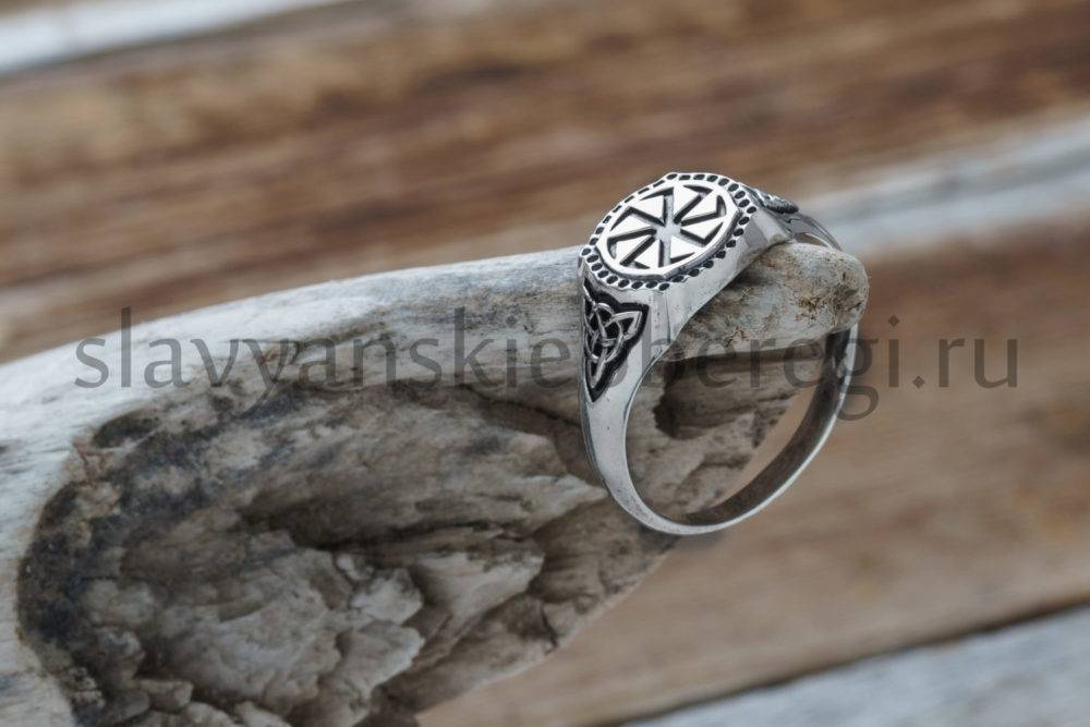Славянский оберег коловрат кольцо перстень из серебра.