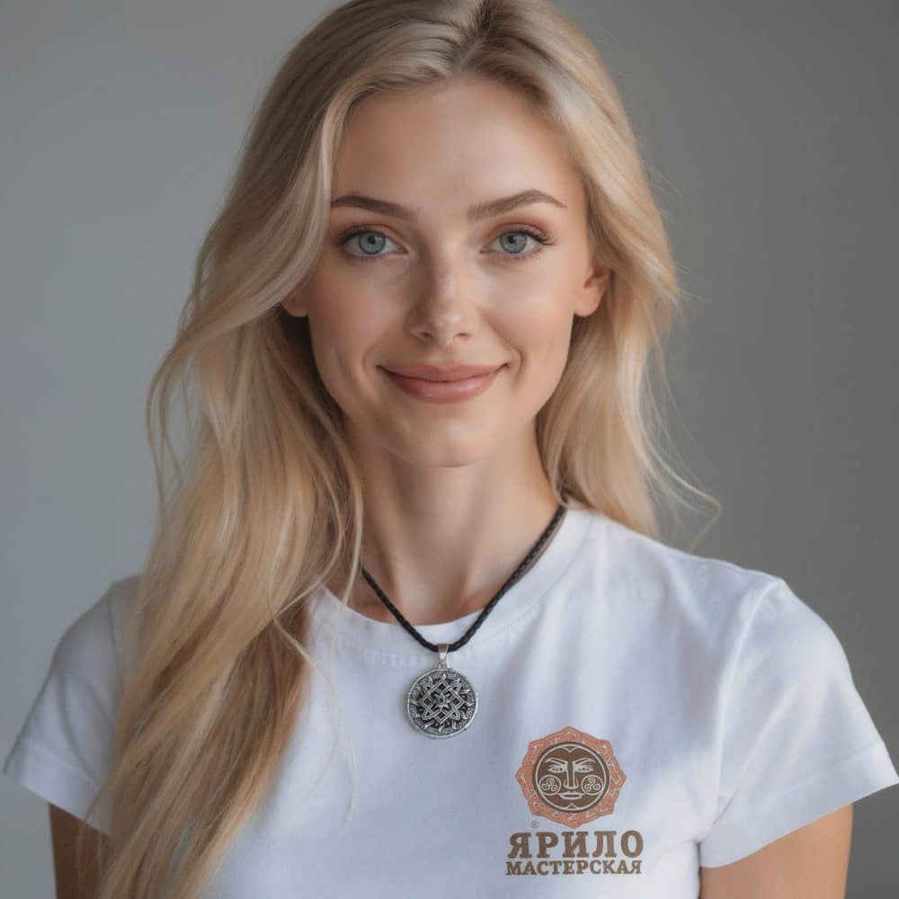 Женский славянский оберег Звезда Лады Алатырь из серебра на кожаном шнуре